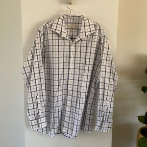 MICHAEL KORS non iron 17 white navy blue plaid check dress shirt